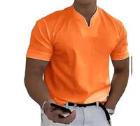 Lininco Mens Shirts, Braylen Quick-Dry High Stretch Muscle Fit V Neck Henley tee for Business & Fitness (Orange,S)