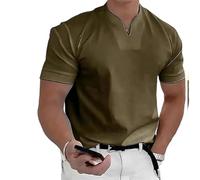 Lininco Mens Shirts, Braylen Quick-Dry High Stretch Muscle Fit V Neck Henley tee for Business & Fitness (Olive Green,S)