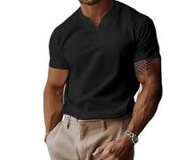 Lininco Mens Shirts, Braylen Quick-Dry High Stretch Muscle Fit V Neck Henley tee for Business & Fitness (Black,S)