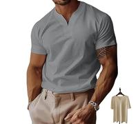 Lininco Mens Shirts, Braylen Stylish T-Shirt, High Stretch Slim Fit V Neck Solid Color Muscle Blouses for Travel (Gray,2XL)