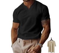 Lininco Mens Shirts, Braylen Stylish T-Shirt, High Stretch Slim Fit V Neck Solid Color Muscle Blouses for Travel (Black,XL)