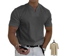 Lininco Mens Shirts, Braylen Stylish T-Shirt, High Stretch Slim Fit V Neck Solid Color Muscle Blouses for Travel (Dark Gray,2XL)
