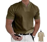 Lininco Mens Shirts, Braylen Stylish T-Shirt, High Stretch Slim Fit V Neck Solid Color Muscle Blouses for Travel (Green,XL)