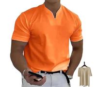 Lininco Mens Shirts, Braylen Stylish T-Shirt, High Stretch Slim Fit V Neck Solid Color Muscle Blouses for Travel (Orange,5XL)