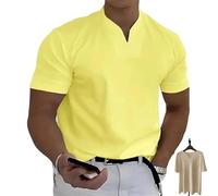 Lininco Mens Shirts, Braylen Stylish T-Shirt, High Stretch Slim Fit V Neck Solid Color Muscle Blouses for Travel (Yellow,M)