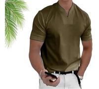 Lininco Mens Shirts, Braylen Stylish T-Shirt, High Stretch Slim Fit V Neck Solid Color Quick Dry (XL,Green)
