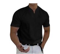 Lininco Mens Shirts, Braylen Stylish T-Shirt, Mens Business Slim V-Neck Longline Henley Shirt Gym Athletic tee (Black,XL)
