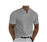 Lininco Mens Shirts, Braylen Stylish T-Shirt, Mens Business Slim V-Neck Longline Henley Shirt Gym Athletic tee (Light Grey,M)