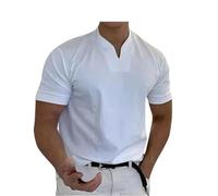 Lininco Mens Shirts, Braylen Stylish T-Shirt, Mens Business Slim V-Neck Longline Henley Shirt Gym Athletic tee (White,XL)