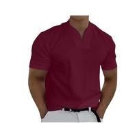 Lininco Mens Shirts, Braylen Stylish T-Shirt, Mens Business Slim V-Neck Longline Henley Shirt Gym Athletic tee (Red,XL)
