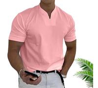 Lininco Mens Shirts, Braylen Stylish T-Shirt, V Neck Solid Business Fitness tee, Henley Shirt High (Pink,L)