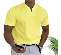 Lininco Mens Shirts, Braylen Stylish T-Shirt, V Neck Solid Business Fitness tee, Henley Shirt High (Yellow,L)