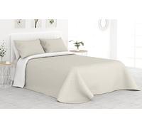 Liniva Home Colcha Bouti Termosellada para Verano y Entretiempo. 100% Microfibra - Modelo Vejer. Colcha Cubre Cama Multiusos. Incluye Dos Fundas de cojín. (Vejer - Beige/Blanco, Cama 135 cm)