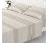 Liniva Home Juego de Sábanas Estampadas de Verano Algodón/Poliéster - Colección Victorio (Cama 180cm (2 Almohada), Tamara-Beige)