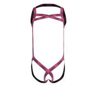 Linjinx Arnés para hombre con correa para el hombro con correa para el cuerpo, arnés para el pecho, anillo para el pene, ropa interior, Rosa y negro., S
