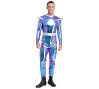 Linjinx Disfraz de alien para hombre, disfraz de astronauta, para adultos, mono, universo, cosplay, Halloween, fiesta, carnaval, azul, L