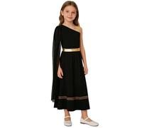Linjinx Disfraz de diosa griega para niña, vestido romano antiguo, reina egipcia, Atenea, toga olímpica, disfraz de carnaval, Negro , 158-164