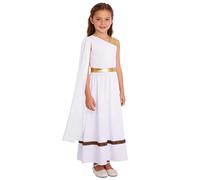 Linjinx Disfraz de diosa griega para niña, vestido romano antiguo, reina egipcia, Atenea, toga olímpica, disfraz de carnaval, Blanco, 134-140