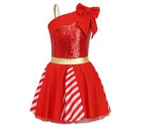 Linjinx Disfraz de Navidad para niña, sin mangas, con lentejuelas, vestido de tutú, vestido de baile, vestido de fiesta, mini vestido de bastón de caramelo, rojo, 122 cm-128 cm