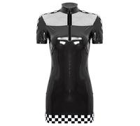Linjinx Disfraz de piloto de carreras para mujer, de piel sintética, corto, ajustado, estilo mojado, vestido de lápiz, minivestido de corredor, disfraz de carnaval, color negro, XL