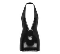 Linjinx Vestido lacado, vestido de aspecto mojado, cuello en V, vestido bodycon, minivestido de lápiz, vestido de noche, vestido de fiesta, fiesta de club nocturno, Negro , 4XL