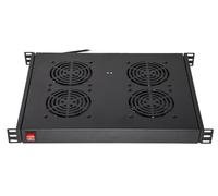 LINK estante para armarios rack LKFAN4R con 4 ventiladores sistema de ventilación universal con termostato integrado de acero negro RAL9005 dimensiones 48,5x33x4,4 cm compatible 19 pulgadas