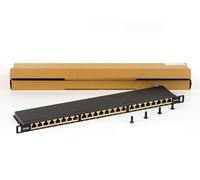 LINK LKP6A24SA Panel Patch 24 Puertas Categoría 6A Schermate 0,5 Unidades con Barra de Soporte para Cables, Color Negro