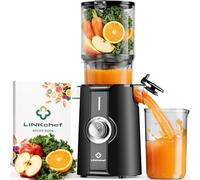 LINKChef Extractor de Jugos y Verduras Prensado en Frío | Slow Juicer 200W | Boca Ancha 115mm para Frutas Enteras | Licuadora con Recetario Incluido | Sin BPA, Negro