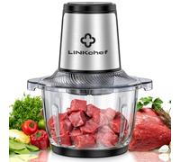 LINKChef Picadora Eléctrica, Bol de Vidrio de 1,5 L, Cuchillas de Acero Inoxidable de 3 Niveles, 2 Velocidades, Picadora de Alimentos para Carne, Frutas, Verduras y Comida para Bebé