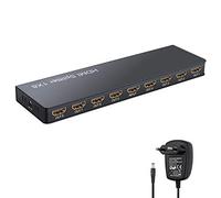 LiNKFOR Splitter HDMI 1 Entrada 8 Salidas - Duplicador y Distribuidor 4K 30Hz Compatible con UHD 1080p 3D HDCP 1.2 - Adaptador de Corriente 5V 1A para Portátil PS3 Roku BLU-Ray HDTV