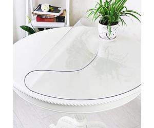 LinkGro Protector de mesa redondo transparente de plástico PVC de 42 pulgadas, protector de mesa de PVC transparente, protector de mesa redondo de comedor, cocina, escritorio, muebles de madera