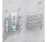 Linkidea 2 Paquetes de Soporte de Cepillo de Dientes montado en la Pared, Soporte de Cepillo de Dientes eléctrico Acero Inoxidable para Ducha, baño, 3 Ranuras de Pasta Dientes Organizador de encimera