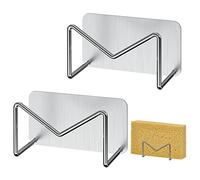 Linkidea 2 soportes de esponja para fregadero, organizador de acero inoxidable, soporte de esponja autoadhesivo para cocina
