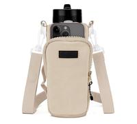 Linkidea Bolsa para botella de agua compatible con botella de agua YETI Rambler de 26 oz/36 oz, frasco de 32 oz/40 oz, Contigo, botella de agua IRON°, con cordón y bolsillos (Beige)