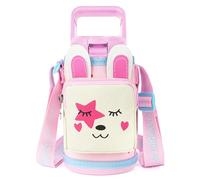 Linkidea Bolsa para transportar botellas de agua bolsillo compatible con YETI Rambler Jr. de 12 oz, portabotellas con correas (Conejo de dibujos animados)