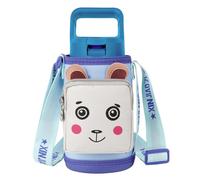 Linkidea Bolsa para transportar botellas de agua bolsillo compatible con YETI Rambler Jr. de 12 oz, portabotellas con correas (Oso de dibujos animados de color caqui)