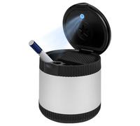 Linkidea Cenicero de coche con tapa, cigarrillo de coche para portavasos, cigarrillo portátil de acero inoxidable con tapa y luz LED azul (plateado)