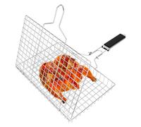Linkidea Cesta de parrilla portátil cuadrada,accesorio de acero inoxidable para asar pescado con asa de seguridad extraíble,parrilla de picnic para cocinar verduras,pescado y camarones al aire libre