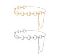 Linkidea Cinturón de cadena de talla grande para mujer,paquete de 2 cinturones de cadena de metal para mujer,cadenas de cintura para el vientre,cadena de cuerpo extralarga,cadena de cinturón gruesa