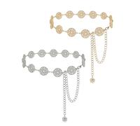 Linkidea Cinturón de Cadena de Talla Grande para Mujer, Paquete de 2 Piezas Redondas Huecas de Cadena de Metal, Cadena Extra Larga para el Cuerpo, Cadena de cinturón Gruesa Ajustable de 51.2 Pulgadas