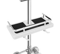 Linkidea Estante universal de ducha para barra deslizante, organizador de baño para esponja, champú, jabón con barandilla y gancho para colgar (blanco)