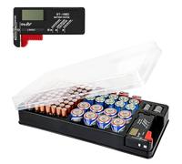 Linkidea Estuche organizador de baterías con probador, capacidad para 93 baterías de varios tamaños, compatible con baterías AAA, AA, 9V, C, D y pilas de botón, soporte de batería portátil (negro)