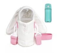 Linkidea Funda de felpa para botella de agua compatible con Thermos FUNTAINER 12 oz/16 oz, FUNTAINER Tritan 16 oz, bolsa portabotellas de agua caliente con correa ajustable (Conejo)