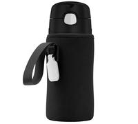 Linkidea Funda para botella de agua compatible con Thermos FUNTAINER Tritan de 16 onzas, botella de acero de 12 onzas, bolsa para botella de agua con etiqueta de nombre, color negro