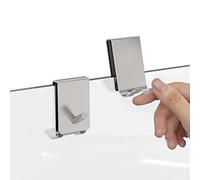 Linkidea Ganchos para toallas baño doble cara, paquete 2 ganchos para toallas de puerta de ducha con almohadilla de esponja antideslizante, gancho de ducha para puertas de vidrio sin marco, plateado