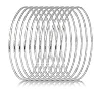 Linkidea Juego de 10 brazaletes de plata para mujer, redondos extragrandes, con múltiples capas, apilables y texturizados