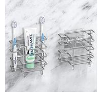 Linkidea Juego de 2 soportes para cepillos de dientes montados en la pared, organizador de cepillos dientes con 3 ranuras, soporte para cepillos dientes con ventilación acero inoxidable, pasta dientes