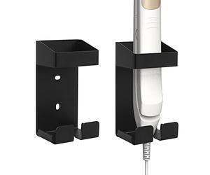 Linkidea - Juego de 2 Soportes para rizadores de Pelo montados en la Pared, Organizador de Almacenamiento para Herramientas de Peinado, Estante de Almacenamiento para Accesorios de baño (Negro)