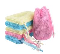 Linkidea Juego de 6 bolsas de jabón de malla exfoliante, bolsa de nailon con cordón, soporte de bolsillo para limpieza corporal para baño y ducha