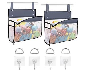 Linkidea - Organizador de baño de malla colgante (2 unidades), cesta de gran capacidad con ganchos adhesivos, organizador de pared para accesorios de baño infantiles
